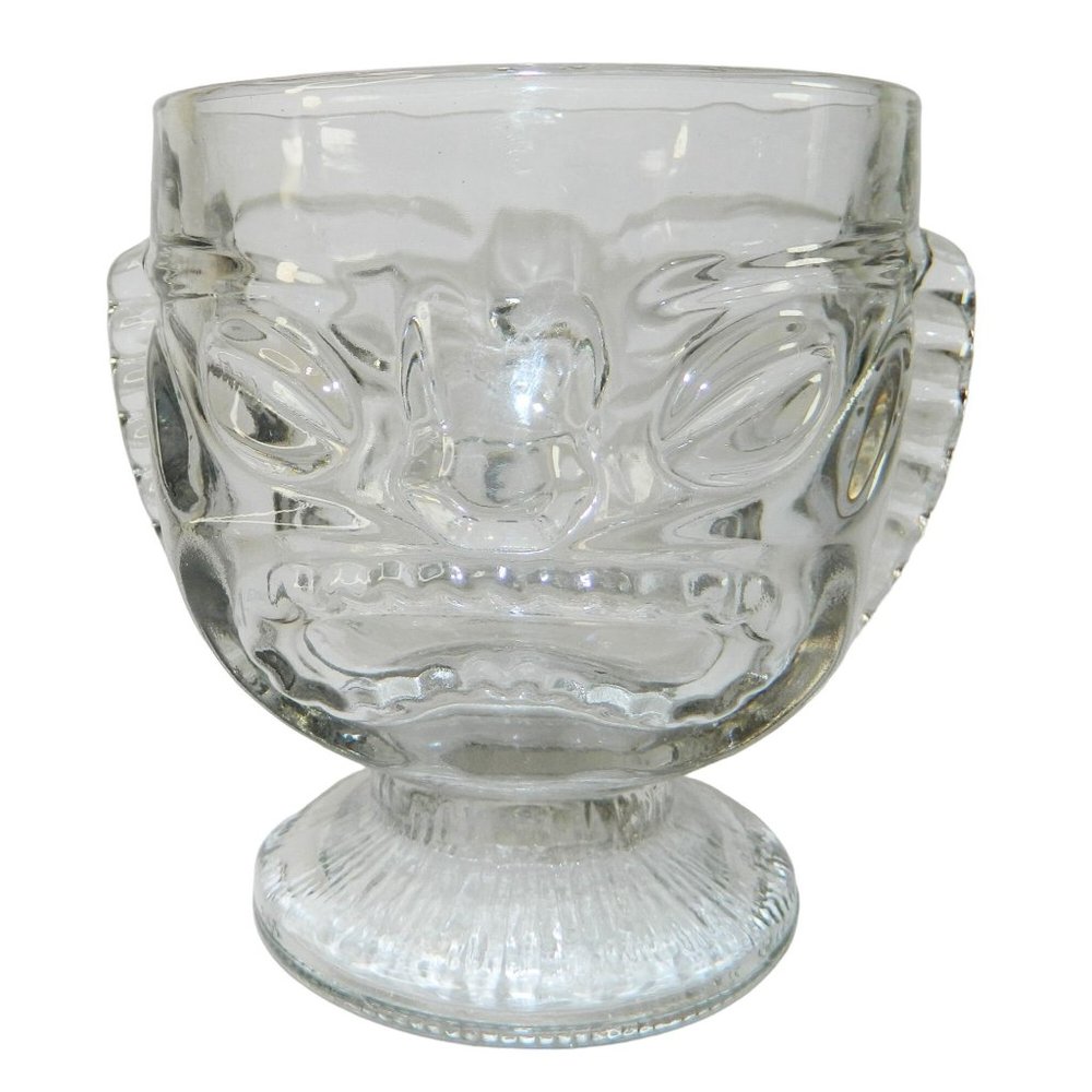 Vintage Tiki Clear Glass Mug Cup 2 Faced Happy Sad Goblet Hawaiian